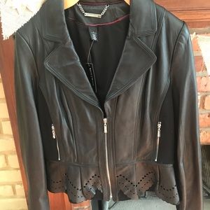 Leather Ponte Black Peplum Jacket